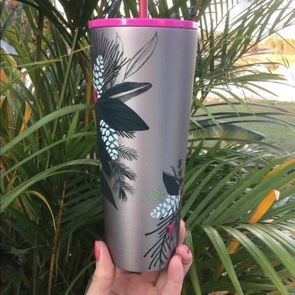 Starbucks Holiday Holly Cold Cup Brushed Silver Stainless Steel Tumbler 24oz New - Picture 7 of 14